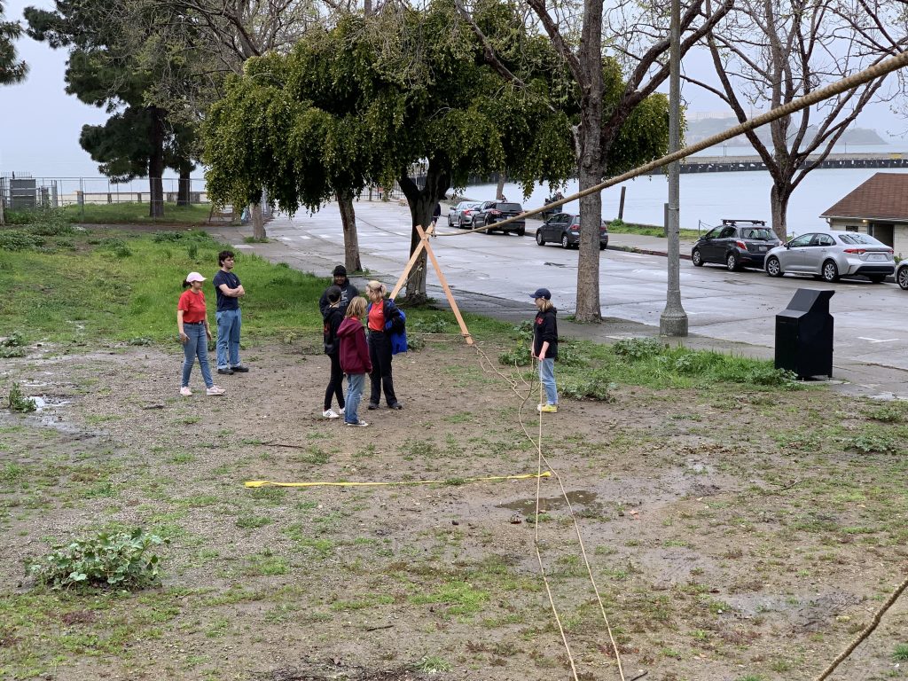 Viking scouts practicing breeches buoy