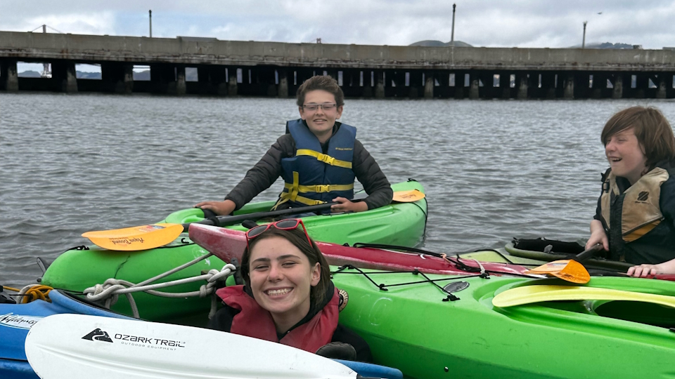 Scouts in kayaks at Maritime Explorer Club's day camp